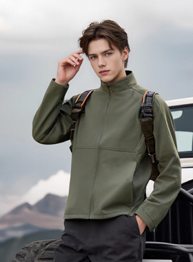 鸟家同款 方格暖绒男女士立领软壳冲锋衣加绒加厚秋冬季外套D2777