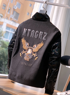 羊毛针织拼接！防水炫彩涂层！重工刺绣高端立领男士羽绒服F770