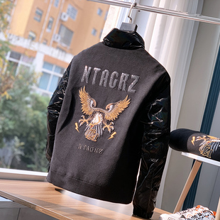 羊毛针织拼接！防水炫彩涂层！重工刺绣高端立领男士羽绒服F770