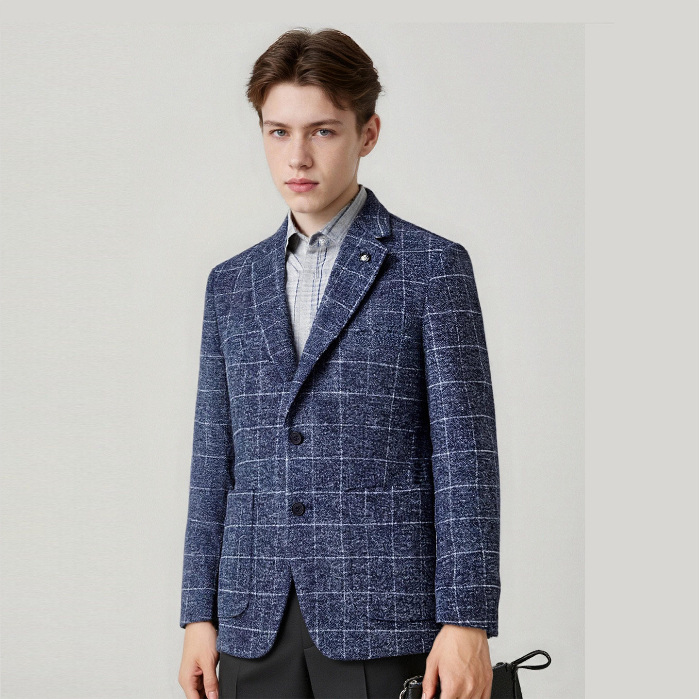 羊毛混纺 细腻垂顺 冬季加厚时尚商务休闲男士西装上衣外套D2749