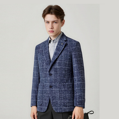 羊毛混纺 细腻垂顺 冬季加厚时尚商务休闲男士西装上衣外套D2749
