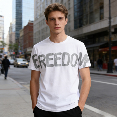 顺滑粘纤面料 亲肤凉爽 时尚印花品牌原单男士圆领短袖T恤B4063