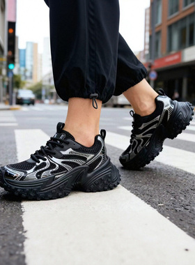 巴黎家同款 潮流时尚黑武士男女冬季老爹鞋厚底增高休闲鞋 R1070