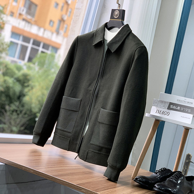 羊毛双面尼！秋冬季简洁翻领休闲短款男士双面尼短款外套D1715