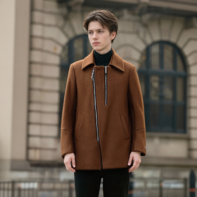 100羊毛 柜子原货 秋冬季男士商务休闲纯色毛呢大衣中长款D1079