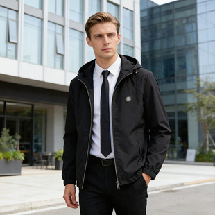 男士 高奢货 春季 真皮包边 商务休闲连帽夹克外套D2695 丝缎质感