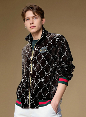 高端复织提花 绒面亚光秋季轻奢立领夹克男士潮流时尚外套D2382