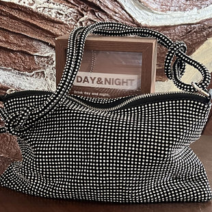 新款 水钻晚宴斜跨腰包大容量可斜挎手拎信封女包奢华钻包水桶钻包