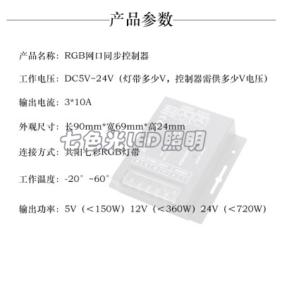 LED七彩RGB12V/24V软灯带控制器20键R45无线射频网口间隔同步颜色