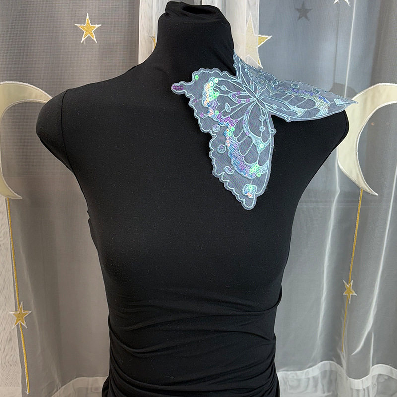 新款蕾丝亮片蝴蝶刺绣布贴婚纱礼服贴花女装童装补丁DIY服装辅料