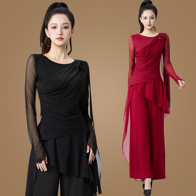 现代舞蹈练功服女古典舞飘逸跳舞衣长裤广场舞服装套装新款演出服