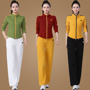 跳舞秋冬新款 时尚 舞蹈服长袖 运动套装 跑步健身女 双拉链广场舞服装