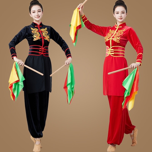 古典打鼓服 秋冬新款 喜庆秧歌服金丝绒舞蹈演出服女广场舞服装 套装