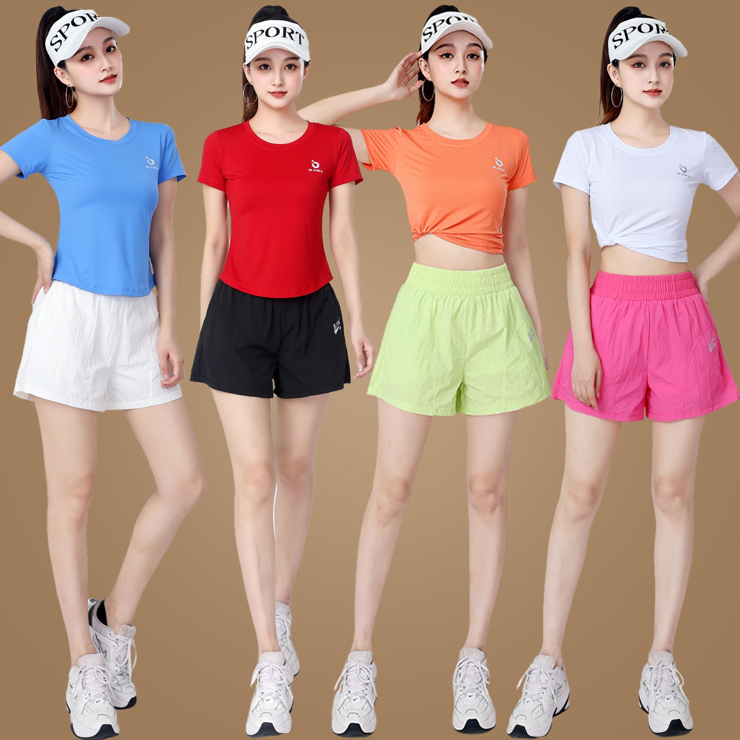 跑步健身速干女短袖t恤跳广场舞服装短裤运动套装夏季新款舞蹈服