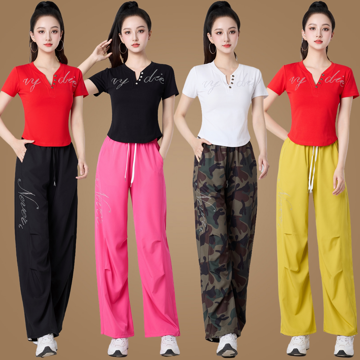 跳舞健身短袖衣运动长裤舞蹈服春夏季新款广场舞服装套装女曳步舞