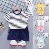 纯棉韩版 套装 男童女童宝宝T恤短裤 两件套1 5岁 2026新款 儿童短袖