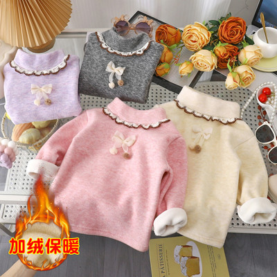 秋冬季女童加绒打底衫儿童内搭半
