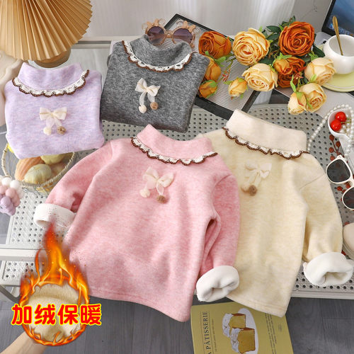 秋冬季女童加绒打底衫儿童内搭半