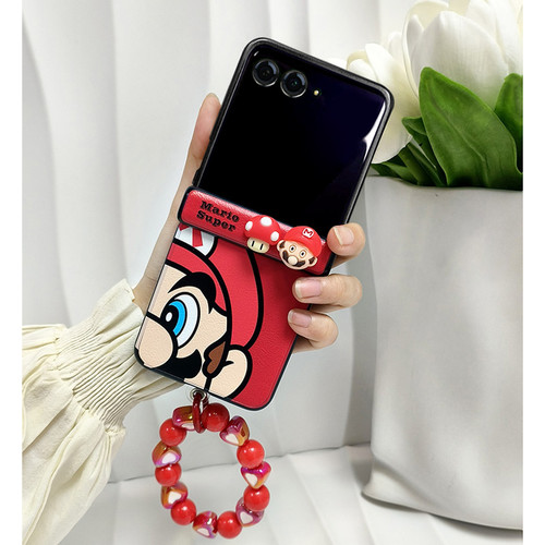 网红可爱马里奥适用摩托罗拉moto razr50ulta手机壳斜挎珠链条折叠屏Razr50皮质保护套超薄防摔男女新款挂绳
