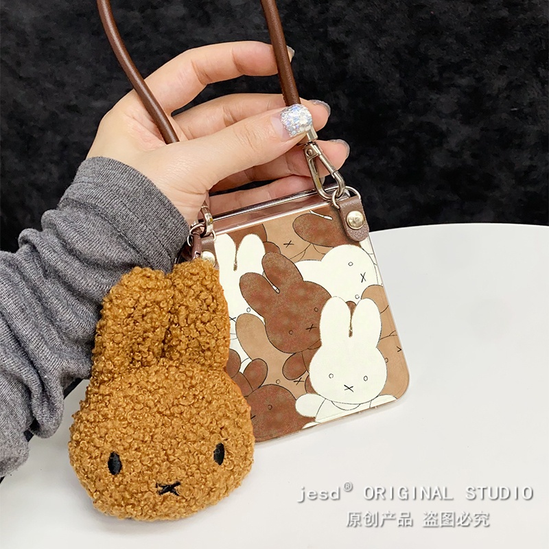 卡通满屏米菲兔毛绒公仔适用华为purax阔屏手机壳n3flip荣耀vflip2三星zflip765折叠屏小米mix2新款pocket2硬