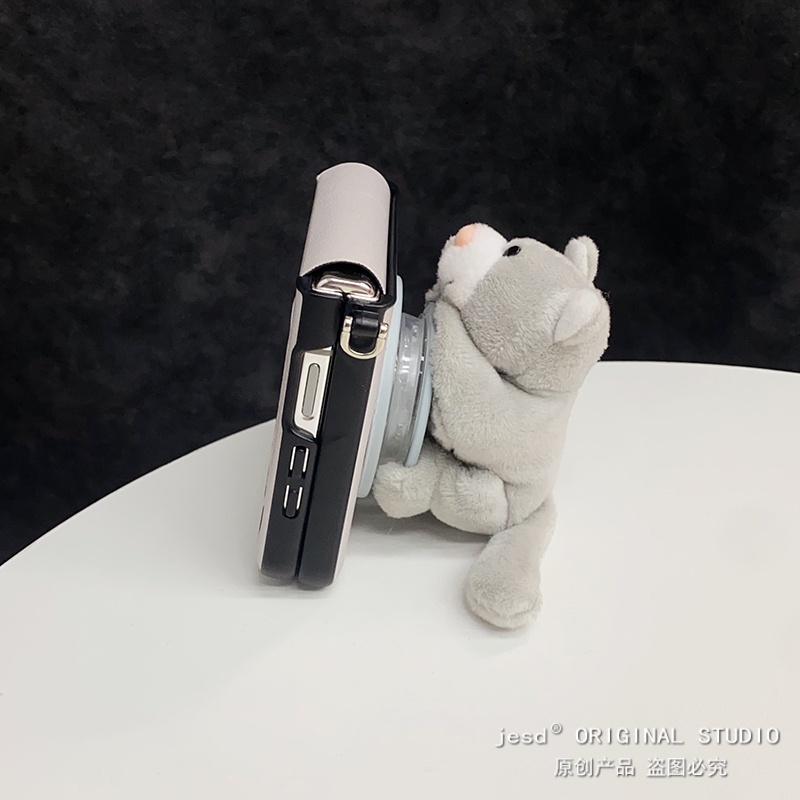 立体可爱毛绒爱心猫咪适用三星zflip765折叠屏purax手机壳华为pocket2小米mixflip2荣耀vflip2磁吸支架n3flip