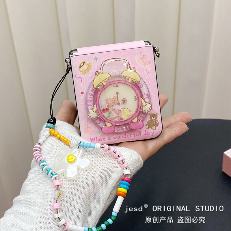 适用华为purax三星zflip6手机壳novaflip小米flip新款razr50女款pocket2闹钟摇摇乐磁吸支架n3flip荣耀vflip