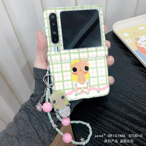韩系ins绿粉拼接格纹小玉适用摩托罗拉razr50手机壳razr60ultra铰链中轴全包防摔新款Moto razr50ultra保护套
