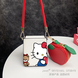 kt猫零钱包背带挂绳适用摩托罗拉razr50手机壳斜挎razr60ultra皮纹Moto razr50ultra保护套卡通可爱网红潮壳