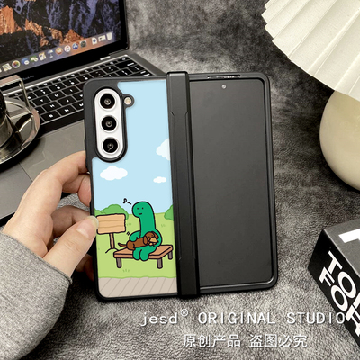 可爱腊肠狗适用三星zfold5手机壳z fold6折叠屏超薄w24新款Galaxy ZFold4小恐龙软壳铰链全包5g保护套w23卡通