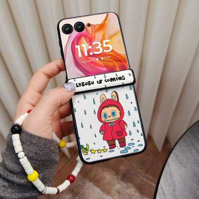 高级感可爱卡通皮纹适用摩托罗拉razr50手机壳razr60ultra新款珠链挂绳Moto razr50ultra龇牙小怪兽保护套女