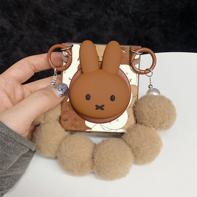 复古焦糖色黑皮米菲兔适用三星zflip7折叠屏n3flip手机壳purax小米mixflip2磁吸pocket2支架razr60荣耀vflip2