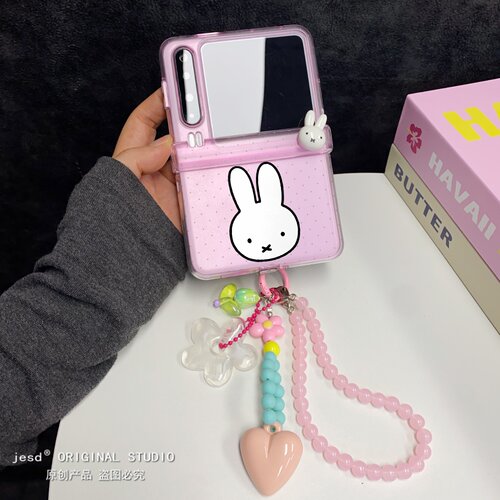 韩系ins少女粉灰波点米菲兔适用三星zflip8折叠屏purax手机壳华为pocket2小米mixflip2挂绳n3flip荣耀vflip2