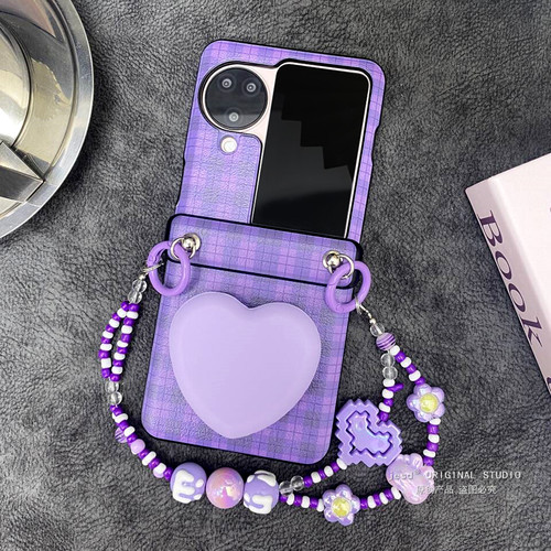 铰链全包适用于OPPOFindN3Flip手机壳findn2flip保护套oppo小折叠屏新款紫色格子爱心支架n3flip手链斜挎女