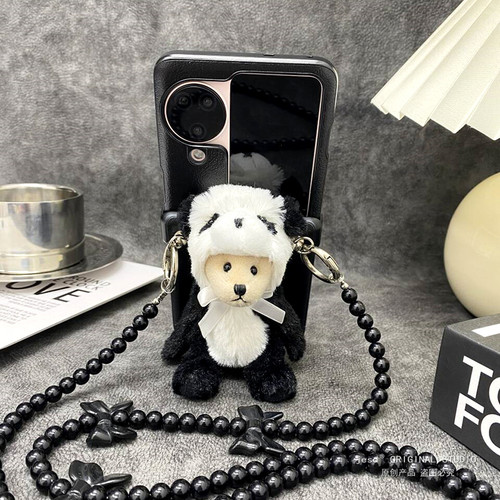 铰链全包适用于OPPOFindN3Flip手机壳findn2flip保护套oppo小折叠屏新款黑色小熊公仔n3flip手链斜挎女