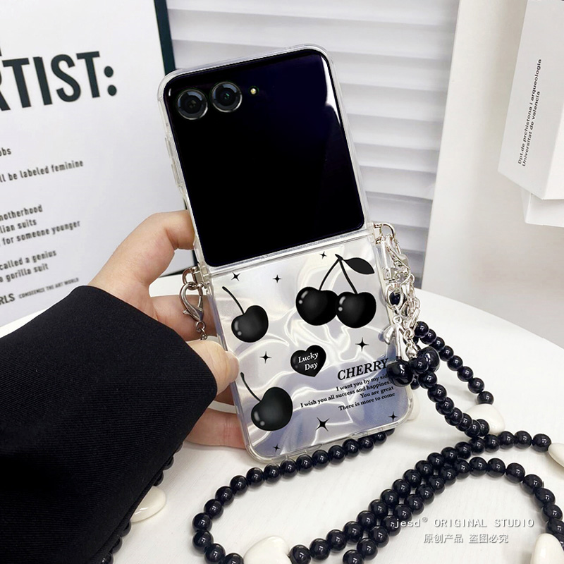 暗黑风樱桃适用摩托罗拉moto razr50ulta手机壳斜挎折叠屏Razr50Ultra软硅胶保护套超薄防摔razr50女新款挂绳