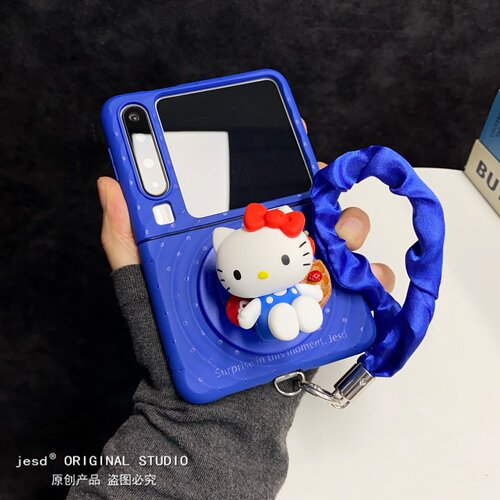 蓝底波点Kitty磁吸折叠屏手机壳