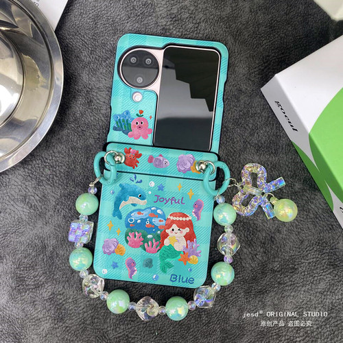 铰链全包适用于OPPOFindN3Flip手机壳findn2flip保护套oppo小折叠屏Q版海洋胖美人鱼新款n3flip手链斜挎女