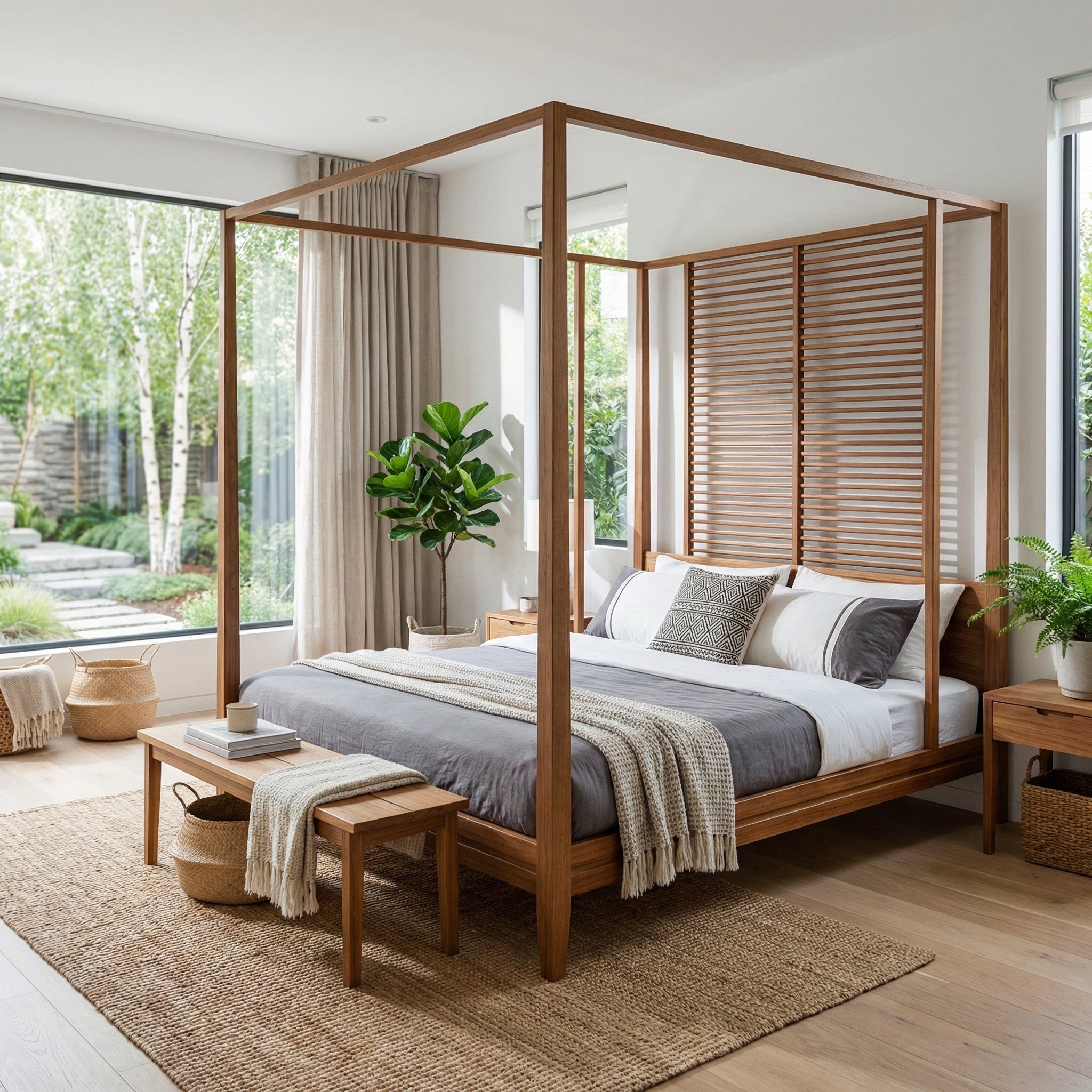 东南亚风格床全实木踏步床新中式四柱拔步床仿古槟榔色民宿架子床