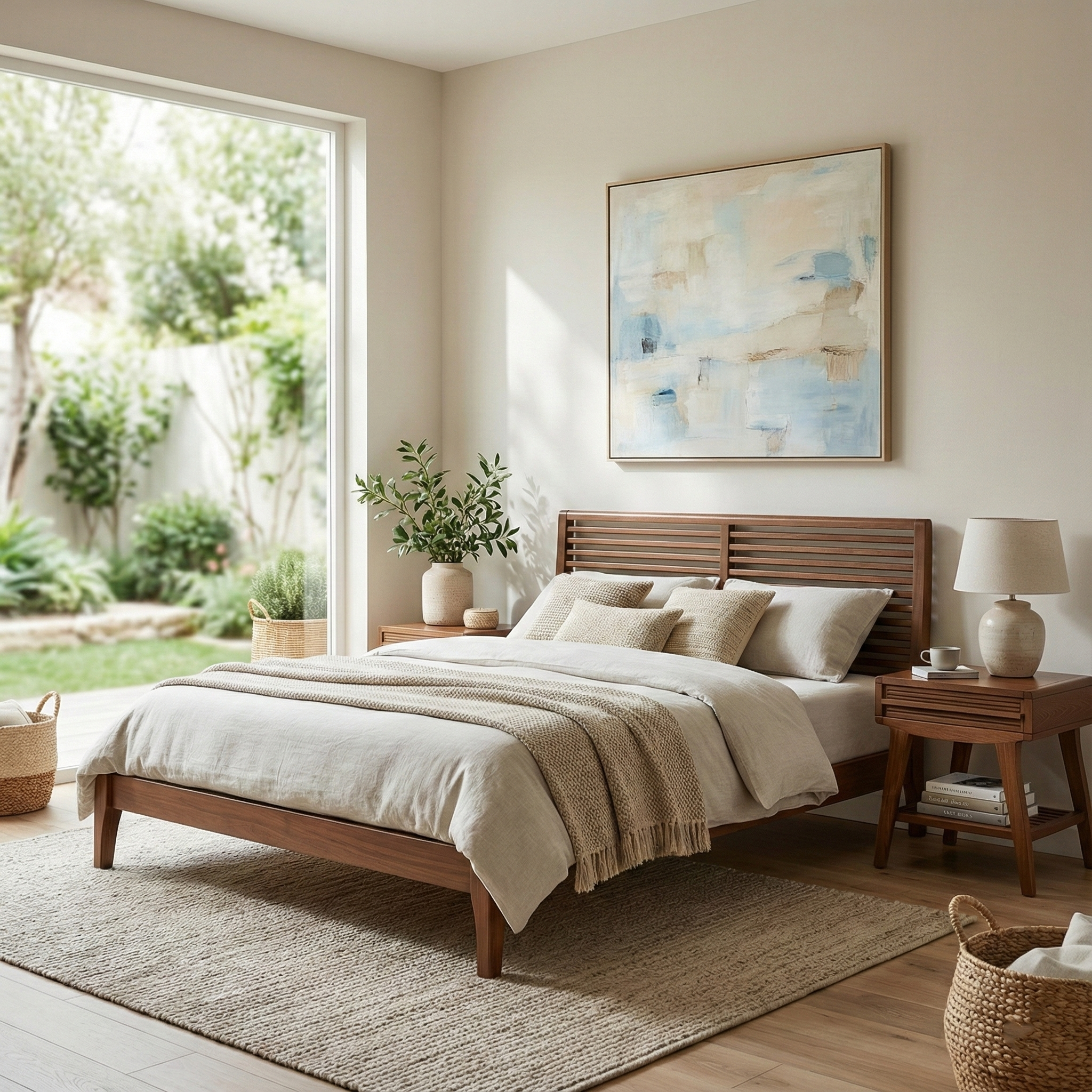 筑家东南亚大床现代简约全实木床双人床原木色卧室家具休闲慵懒风