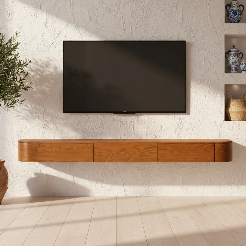 东南亚风实木悬浮式电视柜