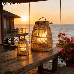 米罗兰藤编手提灯太阳能充电户外庭院灯露台景观花园氛围落地台灯