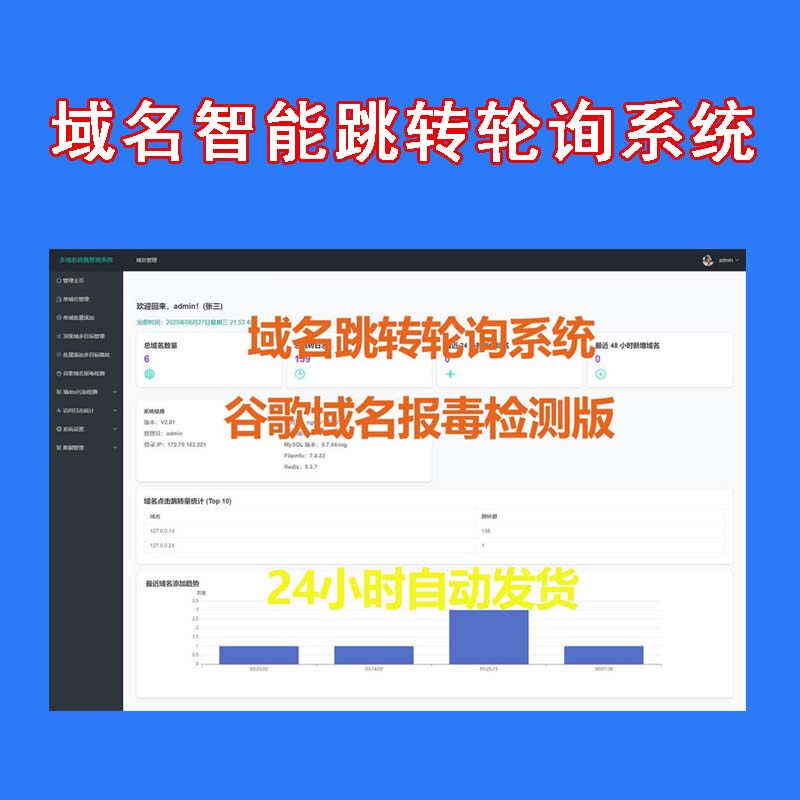 多域名跳转301永重定向带轮询功能新增谷歌报毒检测源码搭建系统