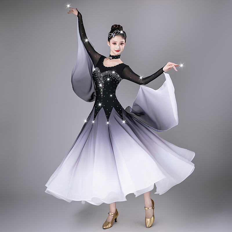 2025新款交谊舞摩登舞裙女国标舞华尔兹广场舞大摆表演出比赛服