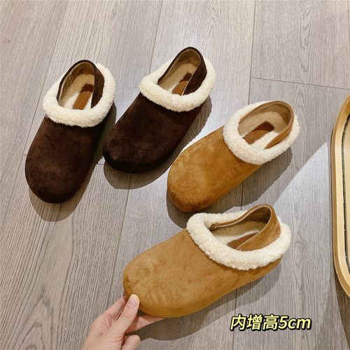 复古保暖毛毛鞋勃肯鞋内增高单鞋女乐福鞋2025冬季新款加绒棉鞋女