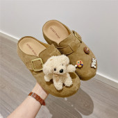 内增高厚底松糕拖鞋 新款 女 包头半拖女2026春季 卡通小熊搭扣勃肯鞋