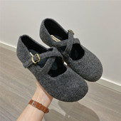 搭扣毛毛鞋 韩版 单鞋 仙女风玛丽珍鞋 女2025秋季 新款 软底浅口平底鞋