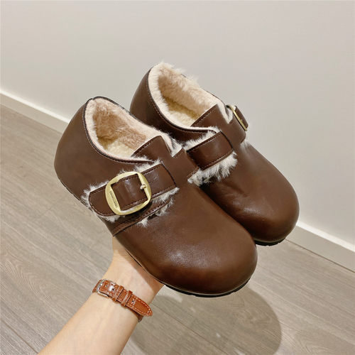 复古厚底搭扣勃肯鞋女2025冬季新款韩版加绒内增高单鞋棉鞋小皮鞋