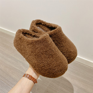 厚底包头毛毛鞋女外穿2025冬季新款保暖加绒懒人内增高半拖棉拖鞋