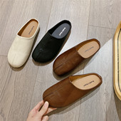 新款 拖鞋 韩版 懒人乐福鞋 女 平底鞋 复古舒适包头半拖女外穿2026春季