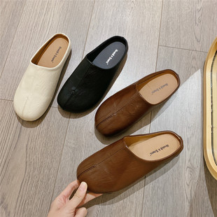 新款 拖鞋 韩版 懒人乐福鞋 女 平底鞋 复古舒适包头半拖女外穿2026春季